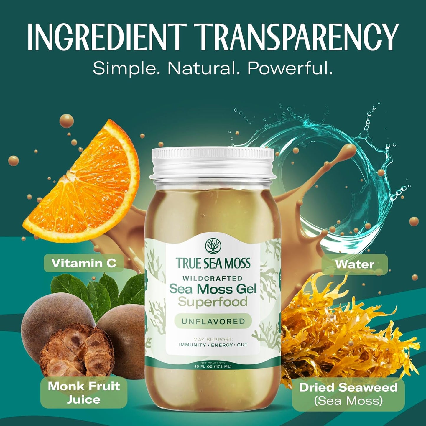 TrueSeaMoss Sea Moss Gel – Made in USA – Wildcrafted Seamoss, Dried Seaweed & Jarred Vegetables – Original, Pack of 1 (Labels may Vary)