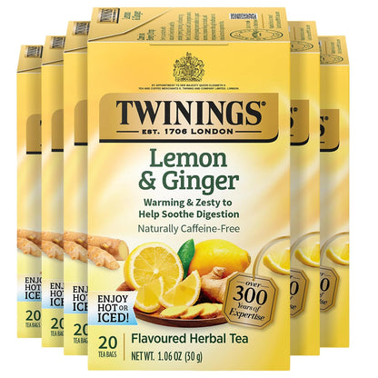 Twinings Mango & Pineapple Herbal Tea Individually Wrapped Bags, 20 Count (Pack of 6), Naturally Caffeine-Free, Enjoy Hot or Iced, 120 Teabags