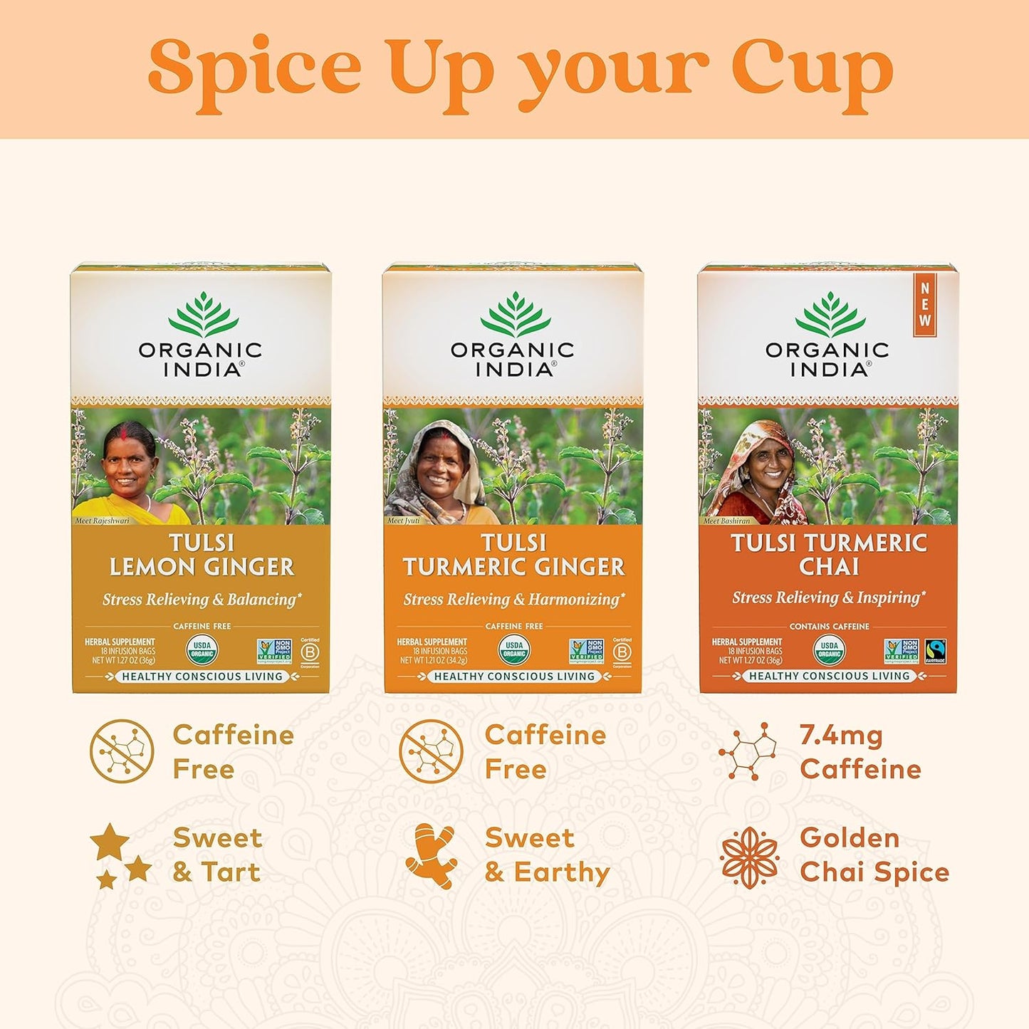 ORGANIC INDIA Tulsi Moringa Tea Bags - Holy Basil, Lemongrass, Moringa Leaves, Stress Relieving & Nourishing, Immune Support Tea, Vegan, Certified Organic, Caffeine-Free - 18 Infusion Bags, 6 Pack