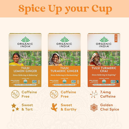 ORGANIC INDIA Tulsi Moringa Tea Bags - Holy Basil, Lemongrass, Moringa Leaves, Stress Relieving & Nourishing, Immune Support Tea, Vegan, Certified Organic, Caffeine-Free - 18 Infusion Bags, 6 Pack