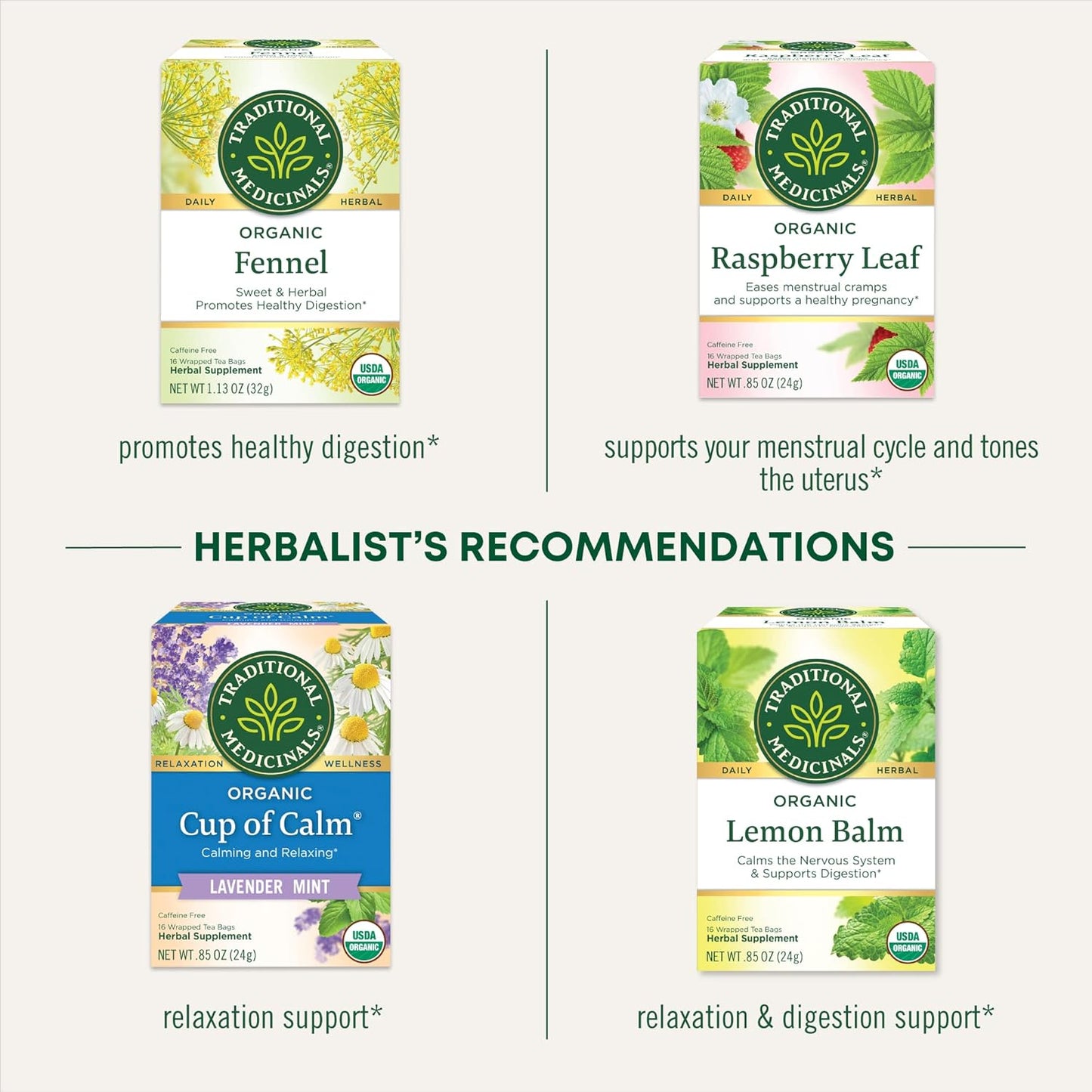 Traditional Medicinals Tea, Organic Healthy Cycle, Supports Healthy Menstrual Cycles, Includes Spearmint,16 Tea Bags