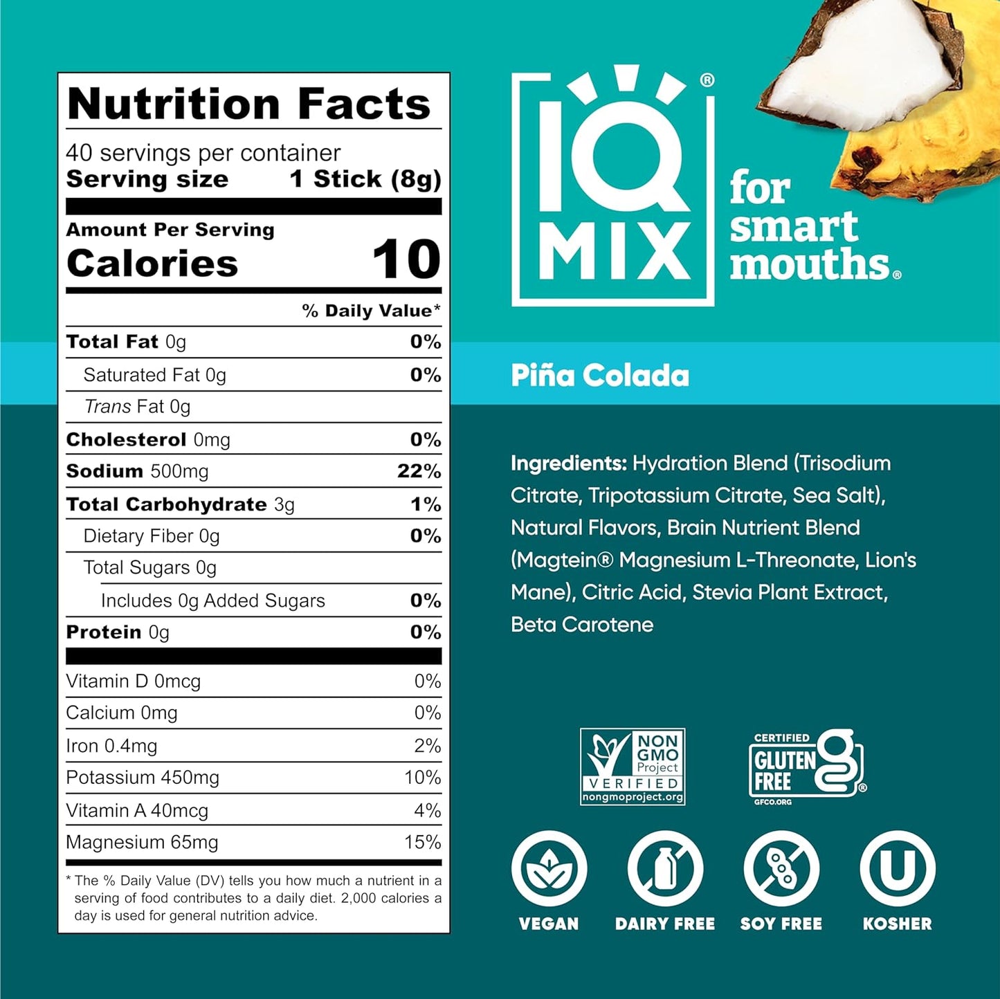 IQMIX Sugar Free Electrolytes Powder Packets - Hydration Supplement Drink Mix with Keto Electrolytes, Lions Mane, Magnesium L-Threonate, and Potassium Citrate - Variety Pack (40 Count)