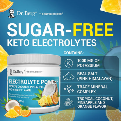 Dr. Berg Zero Sugar Hydration Keto Electrolyte Powder - Enhanced w/ 1000 mg of Potassium & Real Pink Himalayan Salt (NOT Table Salt) - Lemonade Flavor Hydration Drink Mix Supplement - 100 Servings
