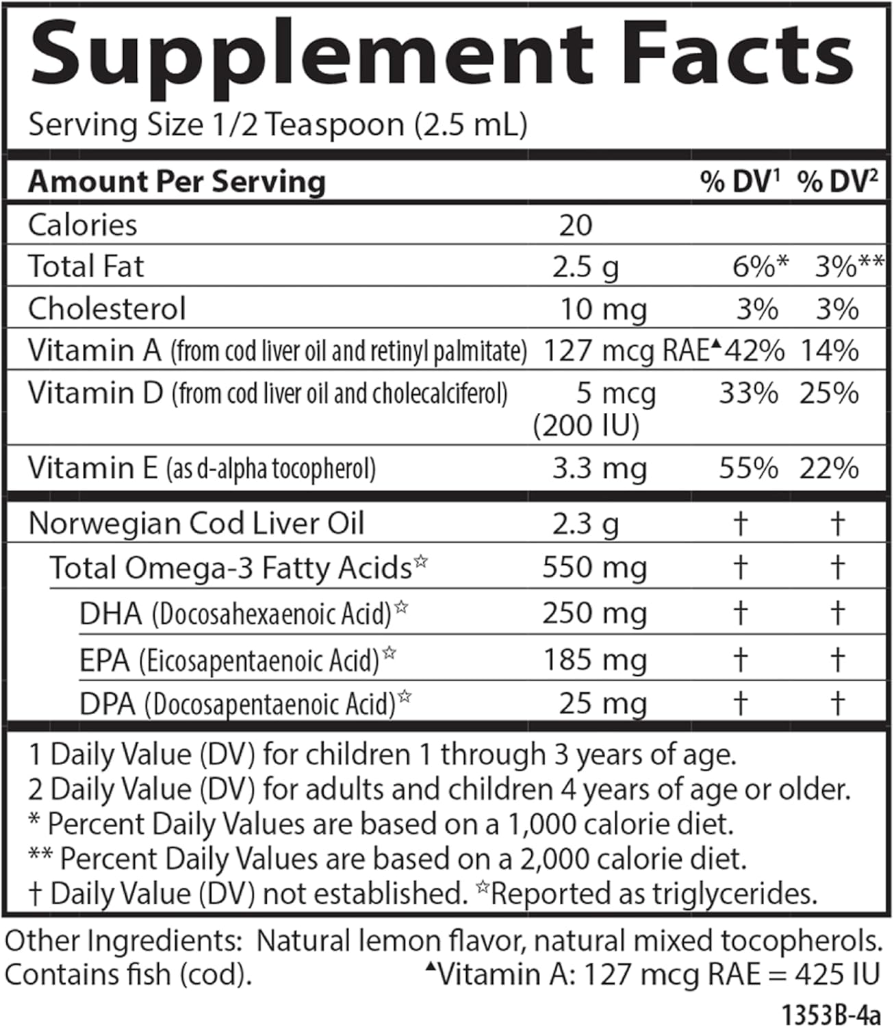 Carlson - Kid's Cod Liver Oil, 550 mg Omega-3s, Vitamins A & D3, Wild Norwegian, Lemon, 250 mL