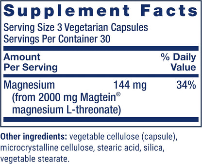 Life Extension Neuro-Mag Magnesium L-Threonate, Magnesium L-threonate, Memory Health, Quick Thinking, Cognitive Health Support, Vegetarian, Non-GMO, 90 Vegetarian Capsules