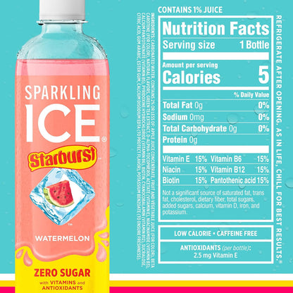 Sparkling Ice STARBURST Red Variety Pack, Zero Sugar Flavored Sparkling Water, Vitamins & Antioxidants, 17 fl oz, 12 count (Kiwi Strawberry, Black Cherry, Starburst Fruit Punch, Starburst Watermelon)
