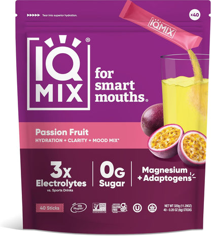 IQMIX Sugar Free Electrolytes Powder Packets - Hydration Supplement Drink Mix with Keto Electrolytes, Lions Mane, Magnesium L-Threonate, and Potassium Citrate - Variety Pack (40 Count)