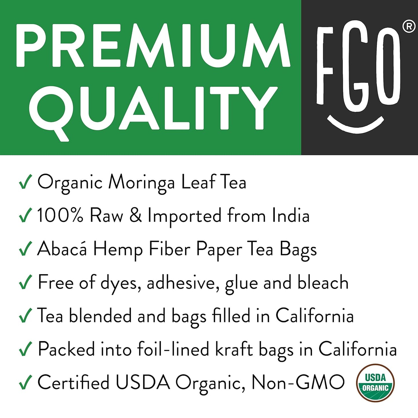 FGO Organic Nettle Leaf Tea, 100 Count, Eco-Conscious Tea Bags, Caffeine Free, Resealable Bag, Packaging May Vary (Pack of 1)