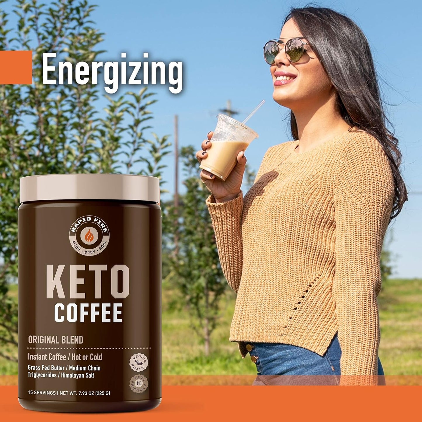 Rapidfire Ketogenic Fair Trade Instant Keto Coffee Mix Supports Energy Metabolism Weight Loss Ketogenic Diet Canister 15 servings, Original, 7.93 Ounce