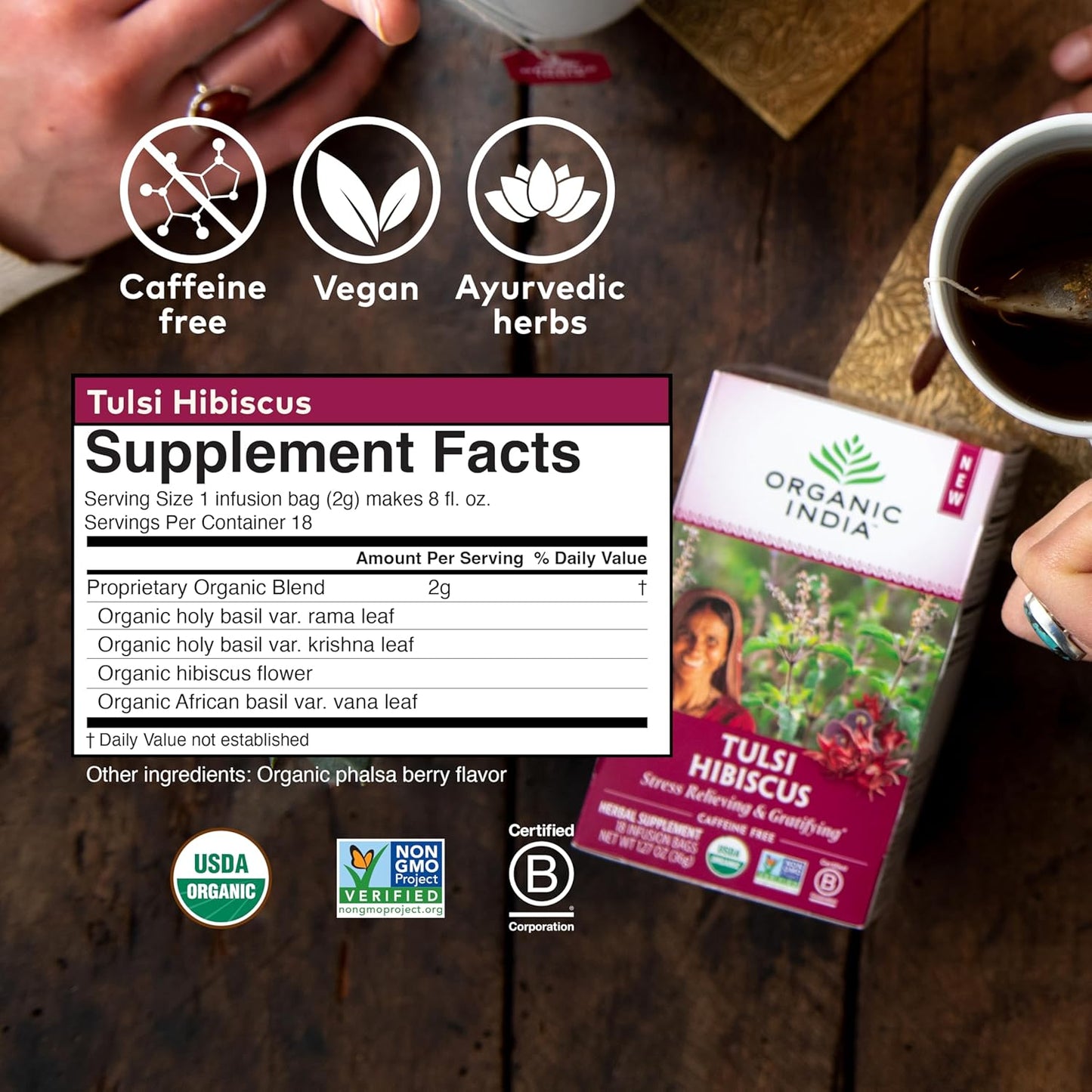 ORGANIC INDIA Tulsi Moringa Tea Bags - Holy Basil, Lemongrass, Moringa Leaves, Stress Relieving & Nourishing, Immune Support Tea, Vegan, Certified Organic, Caffeine-Free - 18 Infusion Bags, 6 Pack