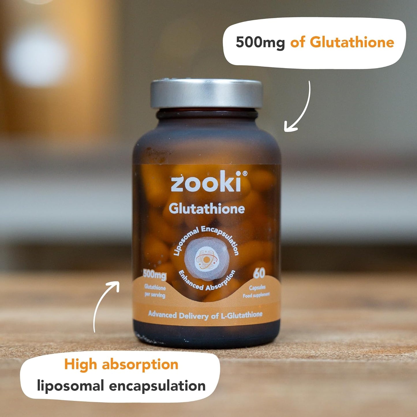 Zooki 500mg Liposomal Glutathione Capsules | 4X Higher Absorption | Ultimate Skin, Liver, Detox, Energy Support | Natural Ingredients, Vegan | (30 Servings)