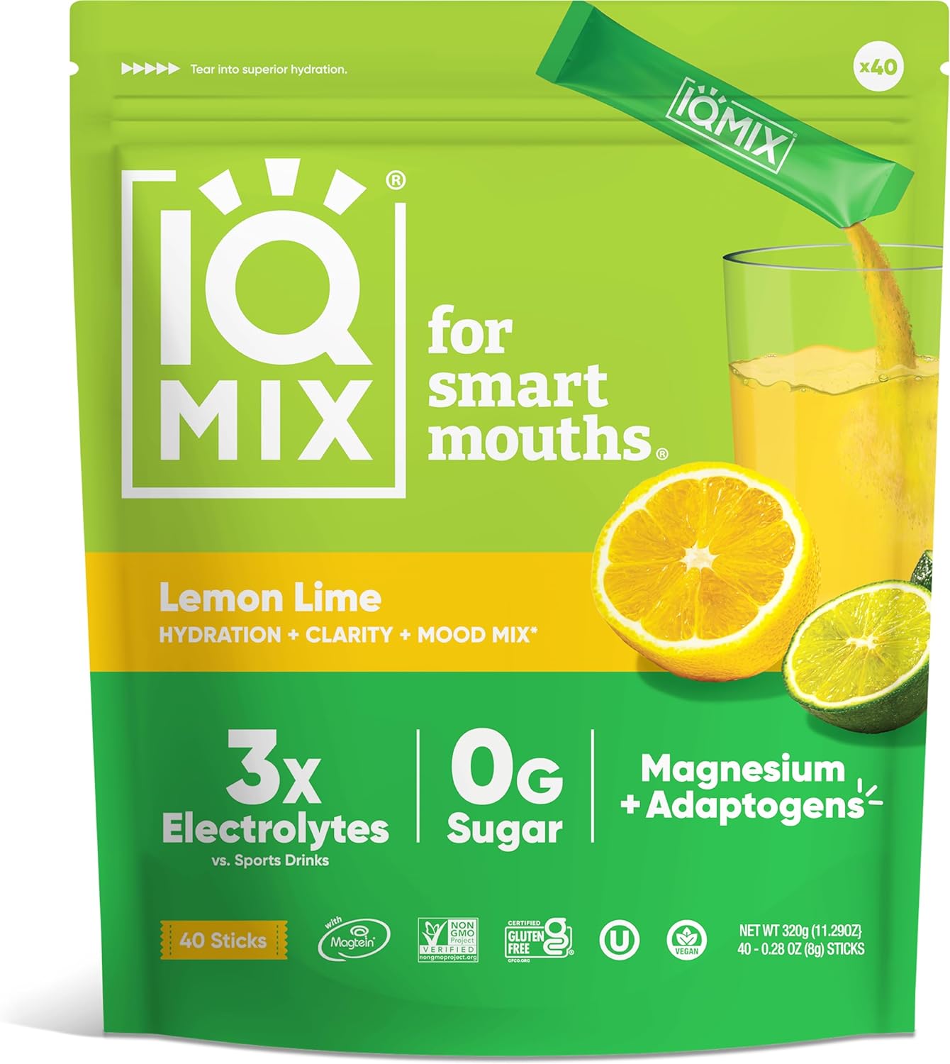 IQMIX Sugar Free Electrolytes Powder Packets - Hydration Supplement Drink Mix with Keto Electrolytes, Lions Mane, Magnesium L-Threonate, and Potassium Citrate - Variety Pack (40 Count)