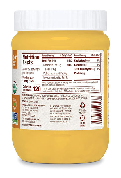 Nutiva Organic Coconut Oil with Non-Dairy Butter Flavor, USDA Organic, Non-GMO, Whole 30 Approved, Vegan & Gluten-Free, Plant-Based Replacement for Butter