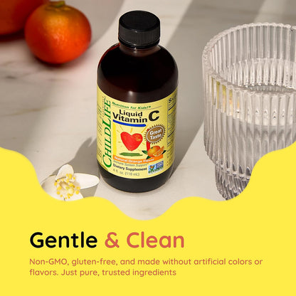 CHILDLIFE ESSENTIALS Liquid Vitamin C - Pure Vitamin C Liquid Supplement for Kids, Toddlers, & Babies, Immune System Support, Low Sugar, Natural Orange Flavor - 4 Fl Oz (Pack of 1)
