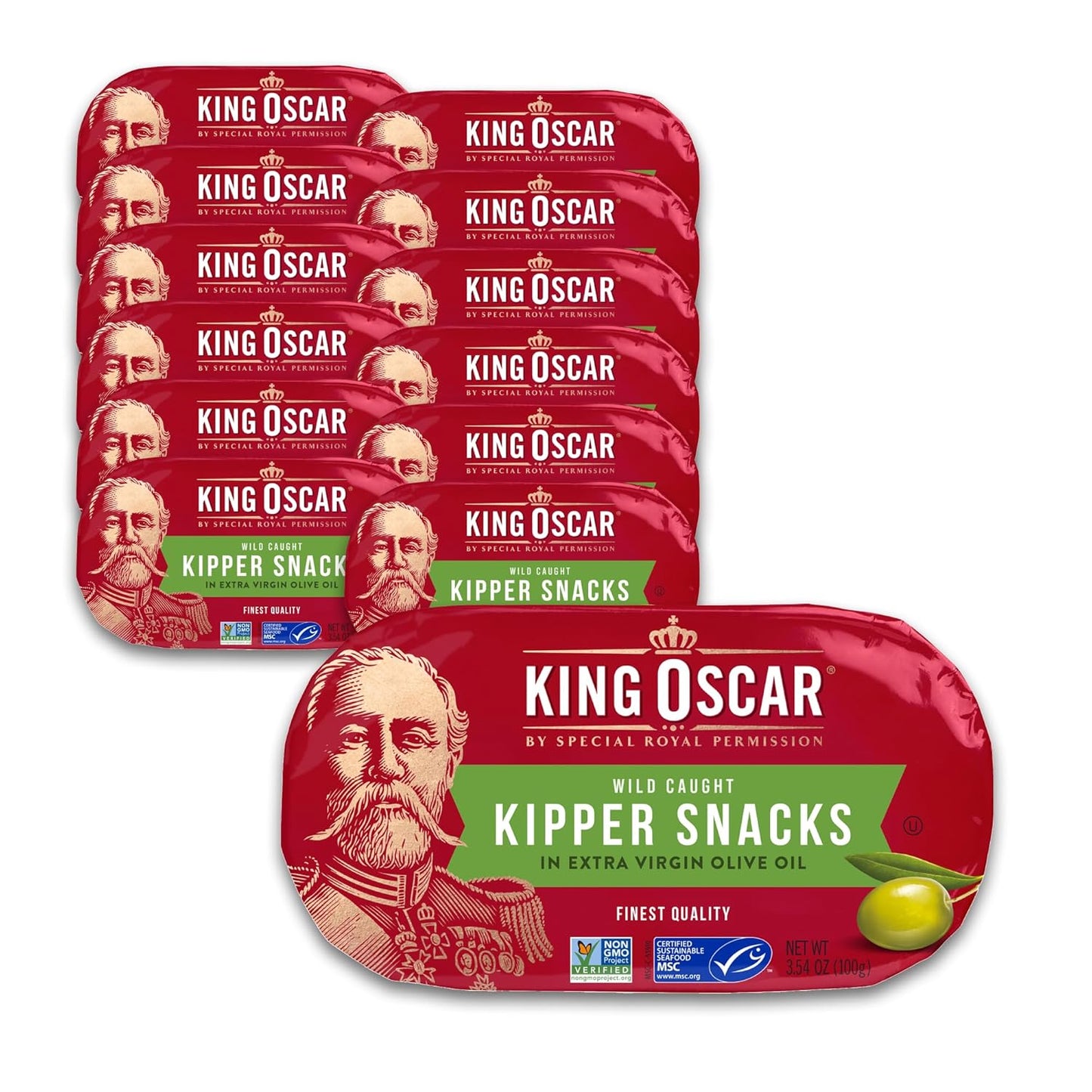 King Oscar Kipper Snacks, 3.54 Ounce Cans (Pack of 12), Lightly Smoked Herring Fillets, Wild Caught Canned Herring