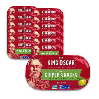 King Oscar Kipper Snacks, 3.54 Ounce Cans (Pack of 12), Lightly Smoked Herring Fillets, Wild Caught Canned Herring