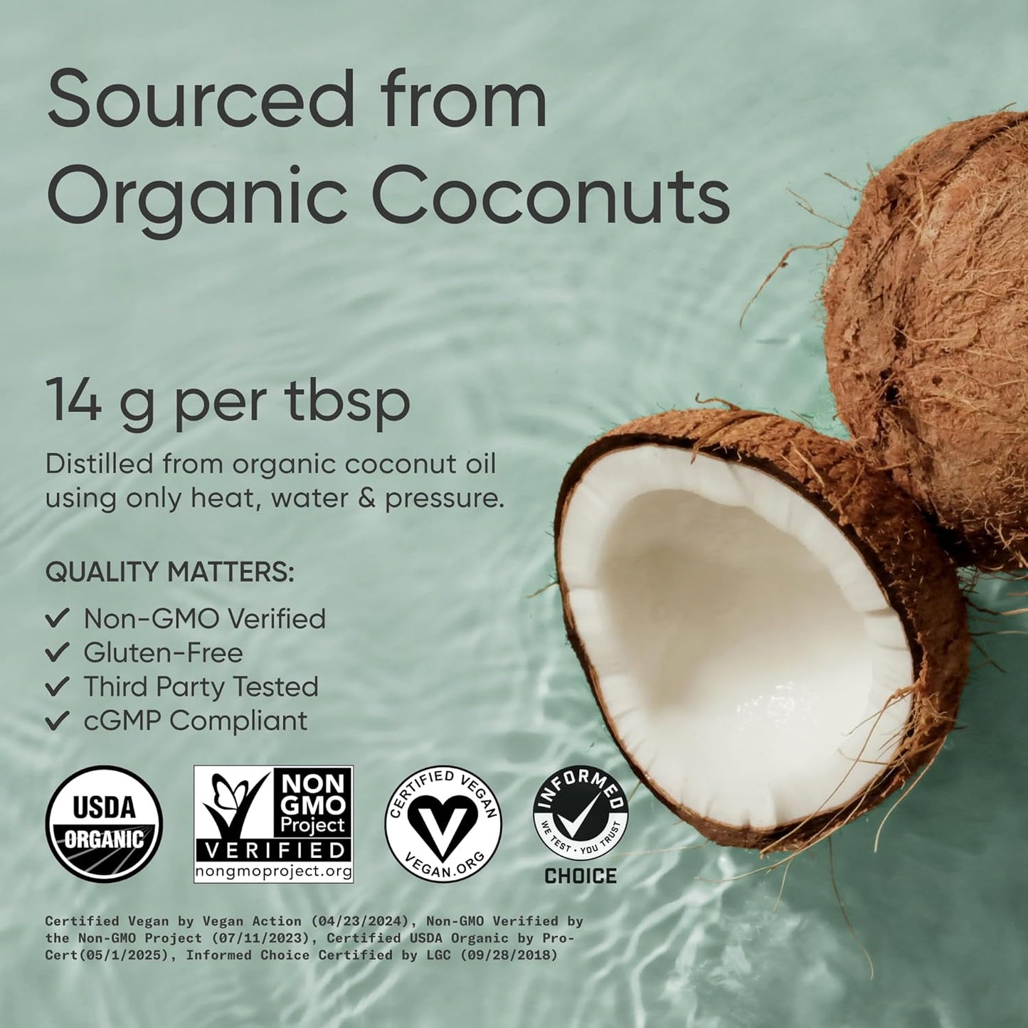 Sports Research Keto MCT Oil from Organic Coconuts - Fatty Acid Fuel for Body + Brain - Single Ingredient C8 Caprylic Acid - Perfect in Coffee, Tea, & More - Non-GMO & Vegan - Unflavored (16 Oz)