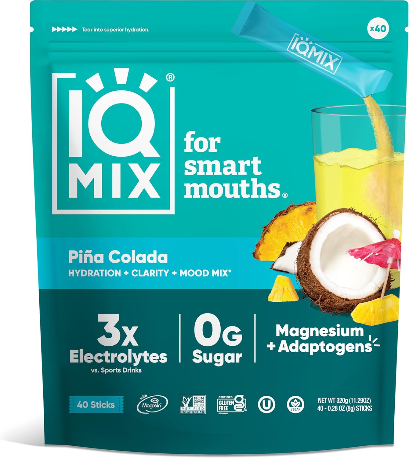 IQMIX Sugar Free Electrolytes Powder Packets - Hydration Supplement Drink Mix with Keto Electrolytes, Lions Mane, Magnesium L-Threonate, and Potassium Citrate - Variety Pack (40 Count)