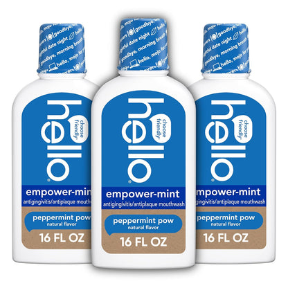Hello Peace Out Plaque, Antigingivitis Alcohol Free Mouthwash, Natural Mint with Aloe Vera and Coconut Oil, Fluoride Free, Vegan, SLS Free and Gluten Free, 16 Ounce (Pack of 3)