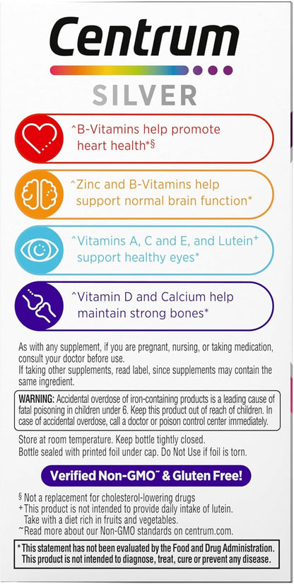 Centrum Silver Women's Multivitamin for Women 50 Plus, Multivitamin/Multimineral Supplement with Vitamin D3, B Vitamins, Non-GMO Ingredients, Supports Memory and Cognition in Older Adults - 100 Ct