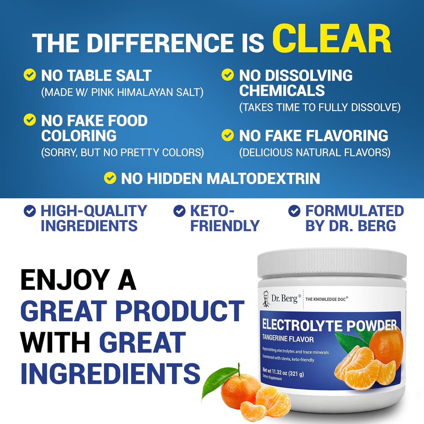 Dr. Berg Zero Sugar Hydration Keto Electrolyte Powder - Enhanced w/ 1000 mg of Potassium & Real Pink Himalayan Salt (NOT Table Salt) - Lemonade Flavor Hydration Drink Mix Supplement - 100 Servings