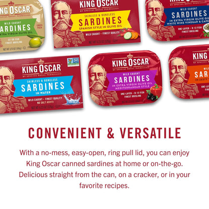 King Oscar Sardines in Water, 4.23 Ounce Cans (Pack of 1( Packaging May Vary), Skinless & Boneless, Wild Caught Canned Sardines, Low Sodium