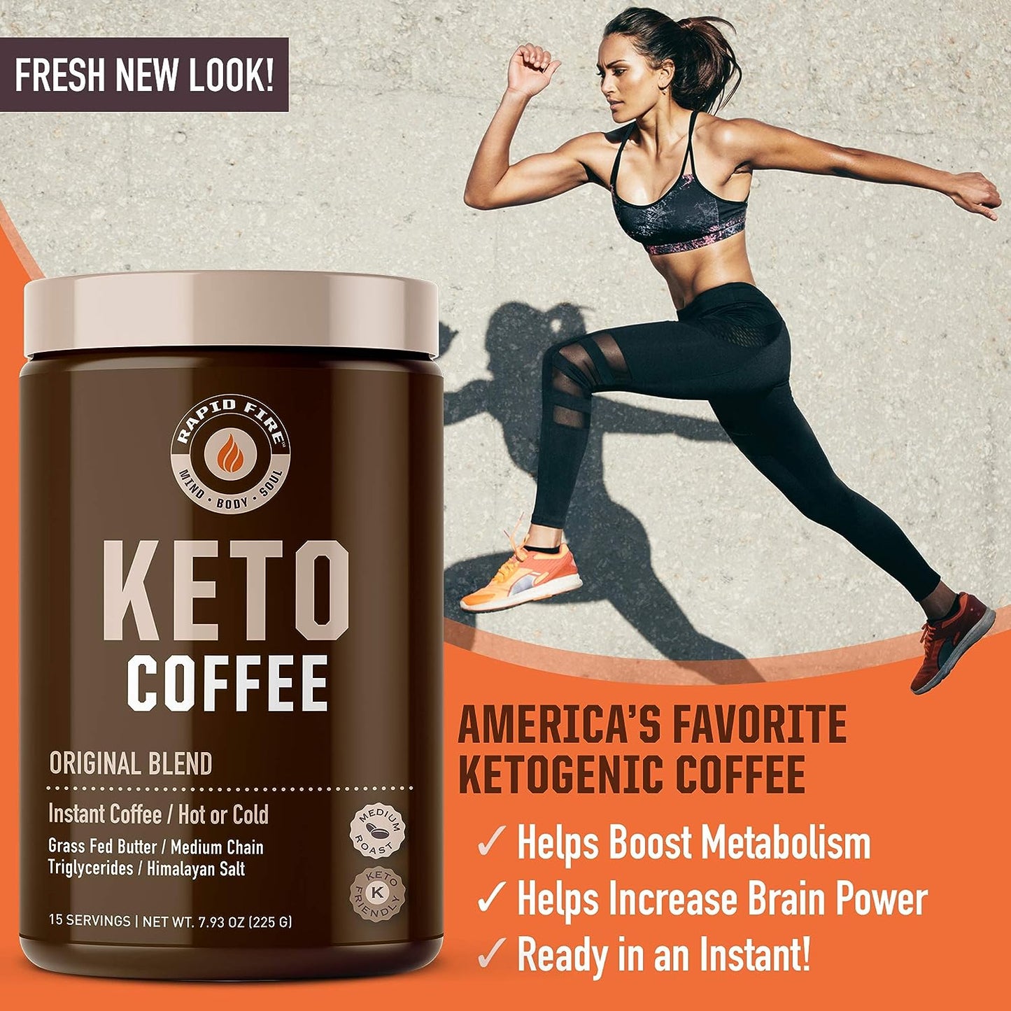 Rapidfire Ketogenic Fair Trade Instant Keto Coffee Mix Supports Energy Metabolism Weight Loss Ketogenic Diet Canister 15 servings, Original, 7.93 Ounce