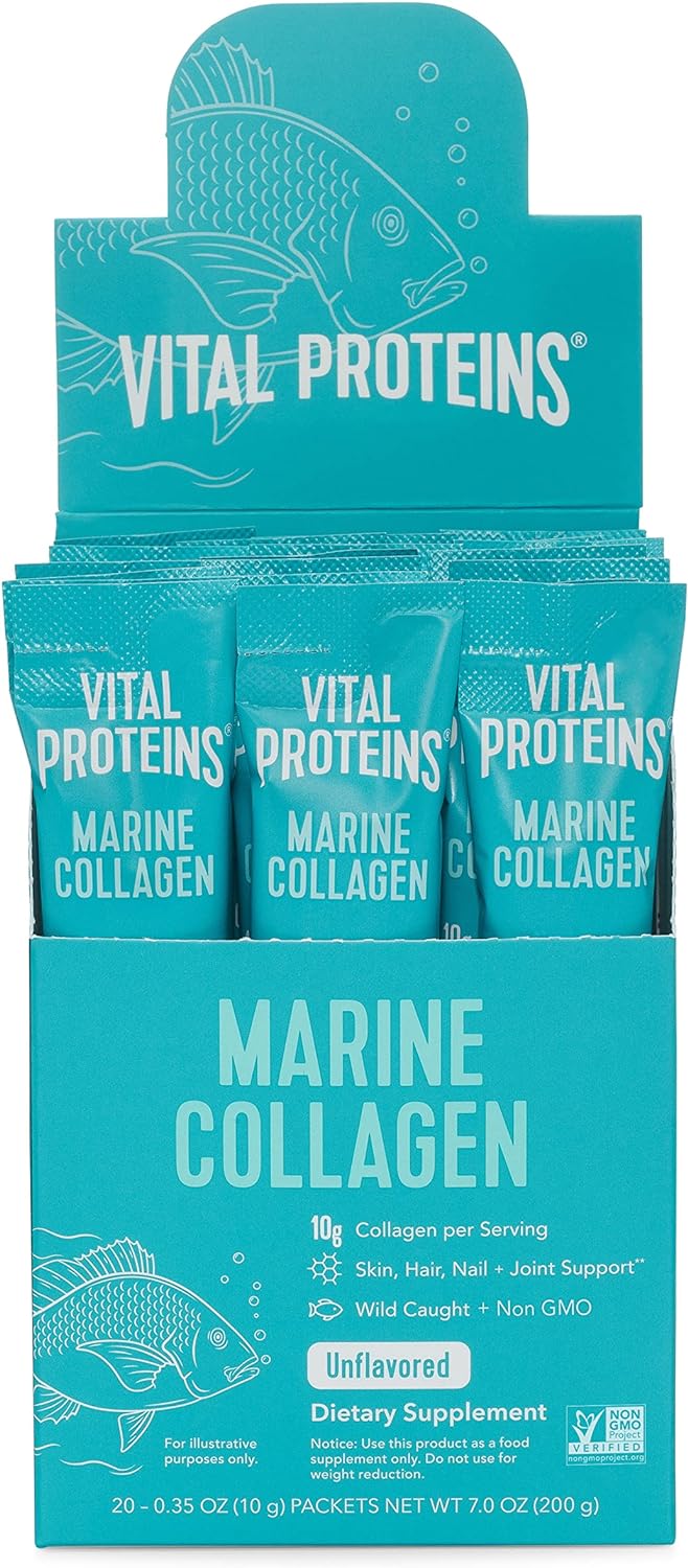 Vital Proteins Marine Collagen, Wild-Caught, Non-GMO Project Verified, Unflavored Stick Packs (10g) (Box of 20)