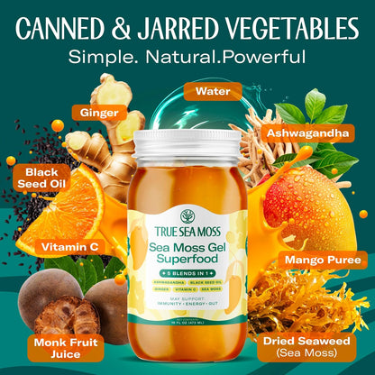 TrueSeaMoss Sea Moss Gel – Made in USA – Wildcrafted Seamoss, Dried Seaweed & Jarred Vegetables – Original, Pack of 1 (Labels may Vary)