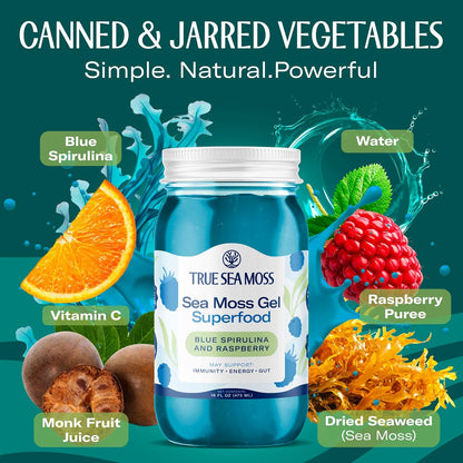 TrueSeaMoss Sea Moss Gel – Made in USA – Wildcrafted Seamoss, Dried Seaweed & Jarred Vegetables – Original, Pack of 1 (Labels may Vary)