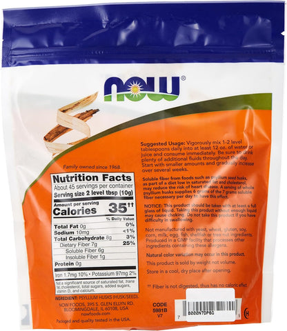 NOW Supplements, Whole Psyllium Husks, Non-GMO Project Verified, Soluble Fiber, 16-Ounce