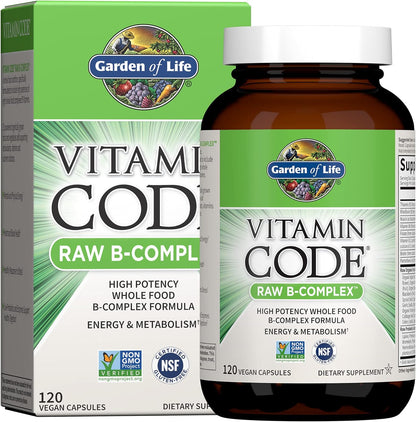 Garden of Life Vitamin B Complex, 60 Vegan Capsules, High Potency Vitamins for Energy & Metabolism with B6, Folate & B12 as Methylcobalamin Plus Probiotics