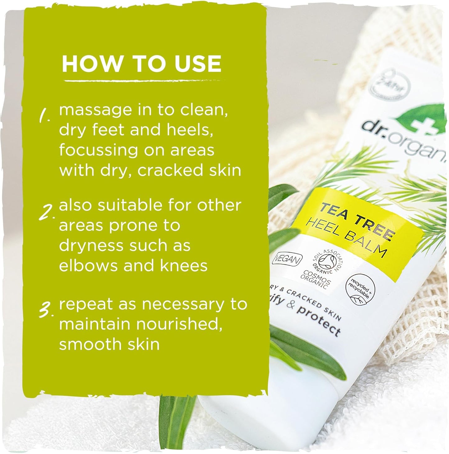 Dr Organic Tea Tree Heel Balm, for Dry & Cracked Feet, Cleansing, with Natural Sunflower Oil, Vegan, Cruelty Free, Paraben & SLS Free, Certified Organic, 100 ml
