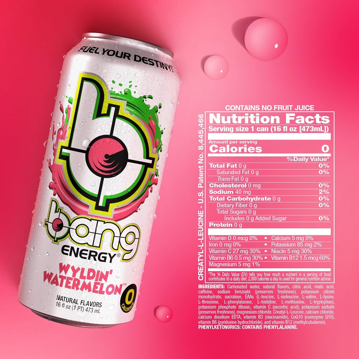 Bang Energy Nectarine Blueberry, Sugar-Free Energy Drink , 16-Ounce.