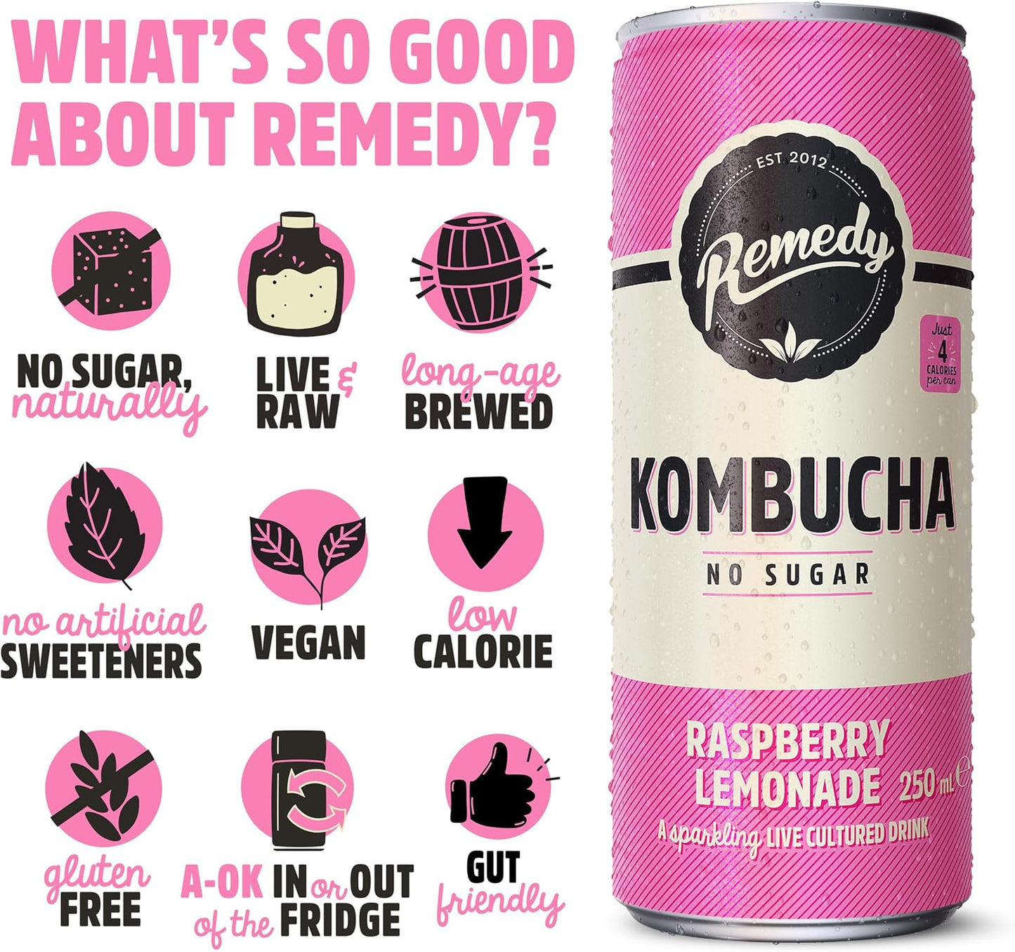 Remedy Kombucha - Raspberry Lemonade - 250ml