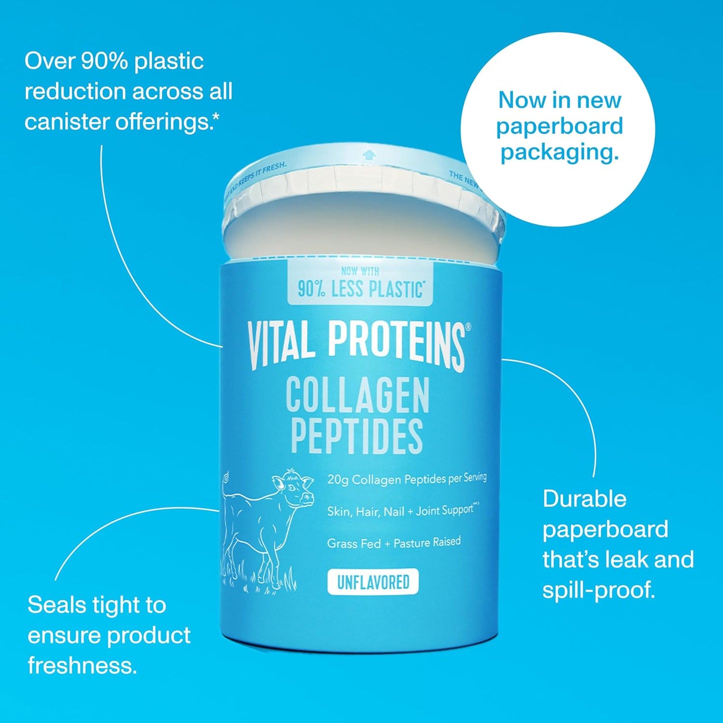 Vital Proteins Collagen Peptides Powder - Grass Fed Collagen Peptides for Hair, Nail, Skin, Bone & Joint Health, Vanilla, 23.2 Ounces