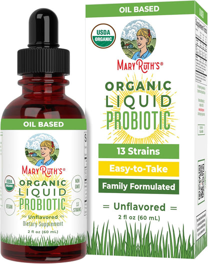 MaryRuth Organics USDA Organic Liquid Probiotic | Digestive Health | Gut Health | Probiotics for Women | Probiotics for Men | Probiotics for Kids | Acidophilus Probiotic | Non-GMO | 40 Servings