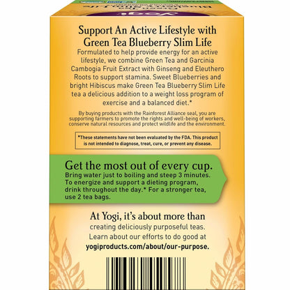 Yogi Tea - Green Tea Blueberry Slim Life (4 Pack) - Energizes and Supports a Dieting Program with Garcinia Cambogia - Contains Caffeine - 64 Organic Tea Bags