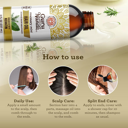 GuruNanda Rosemary Mint for Hair Growth with Keratin & Vitamin E Oil - Encourages Scalp, Shine & Hair Strengthening- 100% Natural, Cruelty-Free, 8oz
