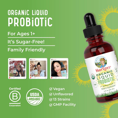 MaryRuth Organics USDA Organic Liquid Probiotic | Digestive Health | Gut Health | Probiotics for Women | Probiotics for Men | Probiotics for Kids | Acidophilus Probiotic | Non-GMO | 40 Servings