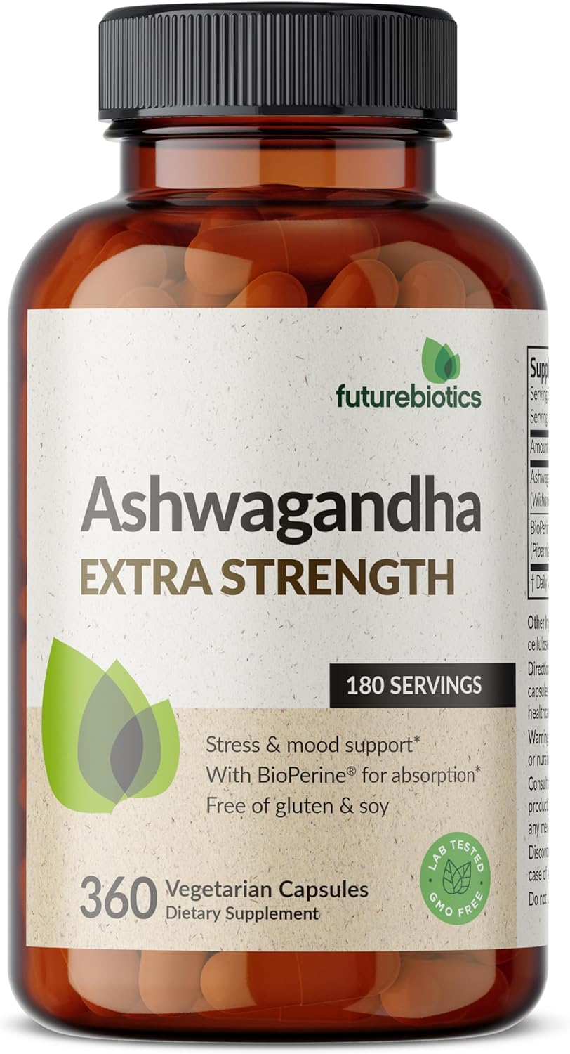 Futurebiotics Ashwagandha Extra Strength Stress & Mood Support with BioPerine - Non GMO Formula, 100 Vegetarian Capsules