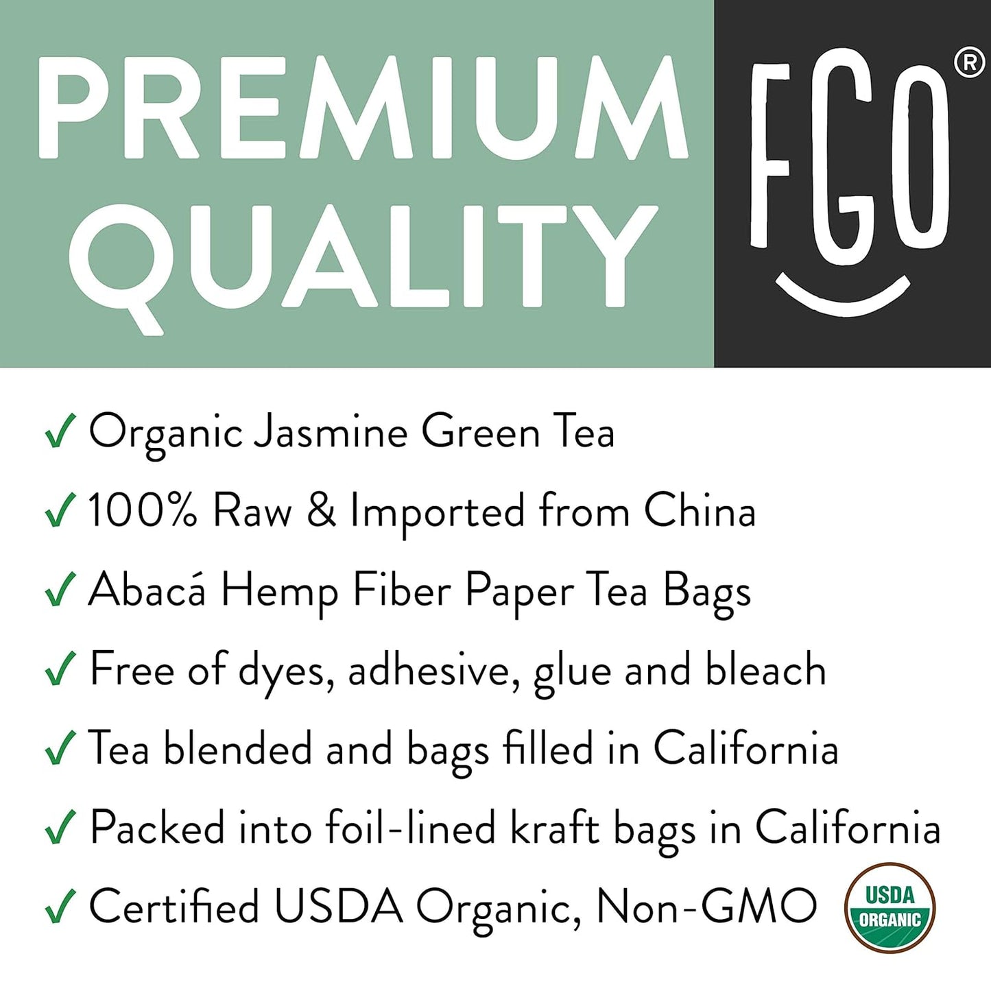 FGO Organic White Tea, Eco-Conscious Tea Bags, Packaging May Vary, 100 Count (Pack of 1)