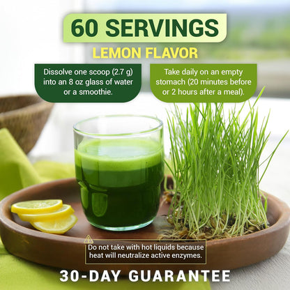 Dr. Berg USDA Certified Organic Green Powder Superfood (60 Servings) - Made with Raw Wheatgrass Powder, Chlorophyll, Trace Minerals & Natural Enzymes - Non-GMO Green Superfood Powder - Lemon Flavor
