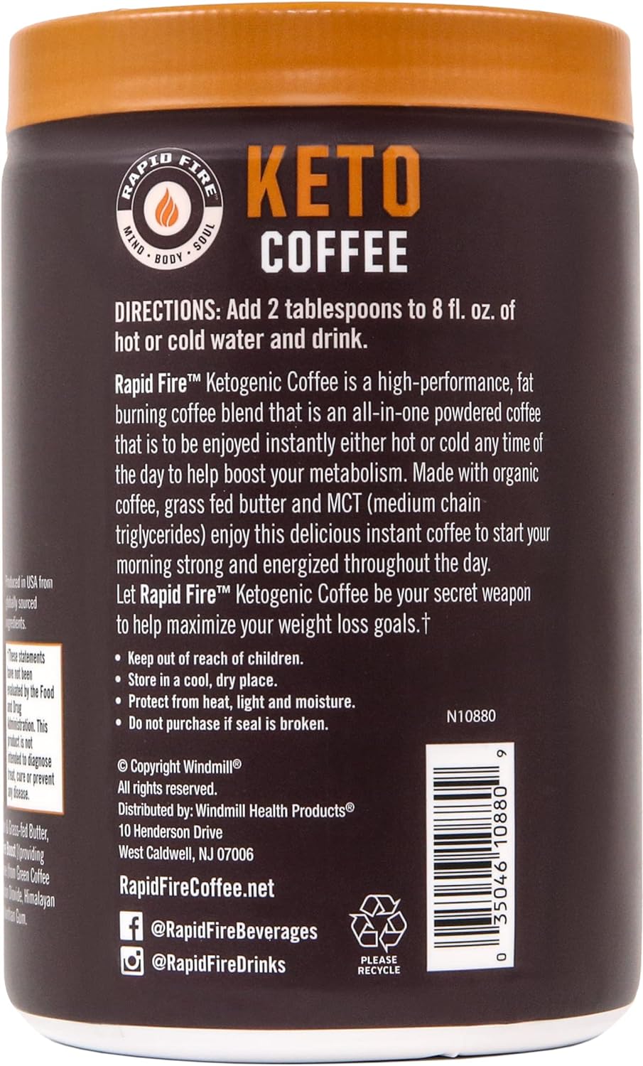 Rapidfire Ketogenic Fair Trade Instant Keto Coffee Mix Supports Energy Metabolism Weight Loss Ketogenic Diet Canister 15 servings, Original, 7.93 Ounce