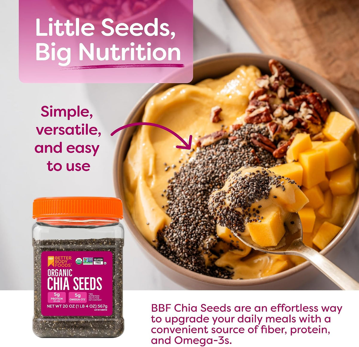Betterbody Foods Organic Chia Seeds With Omega-3, Non-gmo, 567 gm