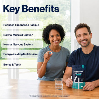 Magnesium Glycinate 3-in-1 Easy-to-Swallow Capsules for Tiredness and Muscles – 1279 mg Bisglycinate, Citrate, Malate Complex w/ B6 – Vegan, High-Strength Supplements – 90 Caps – UK Made – 4 HIM & HER