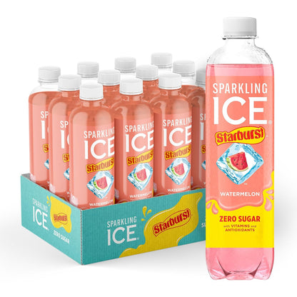 Sparkling Ice STARBURST Red Variety Pack, Zero Sugar Flavored Sparkling Water, Vitamins & Antioxidants, 17 fl oz, 12 count (Kiwi Strawberry, Black Cherry, Starburst Fruit Punch, Starburst Watermelon)