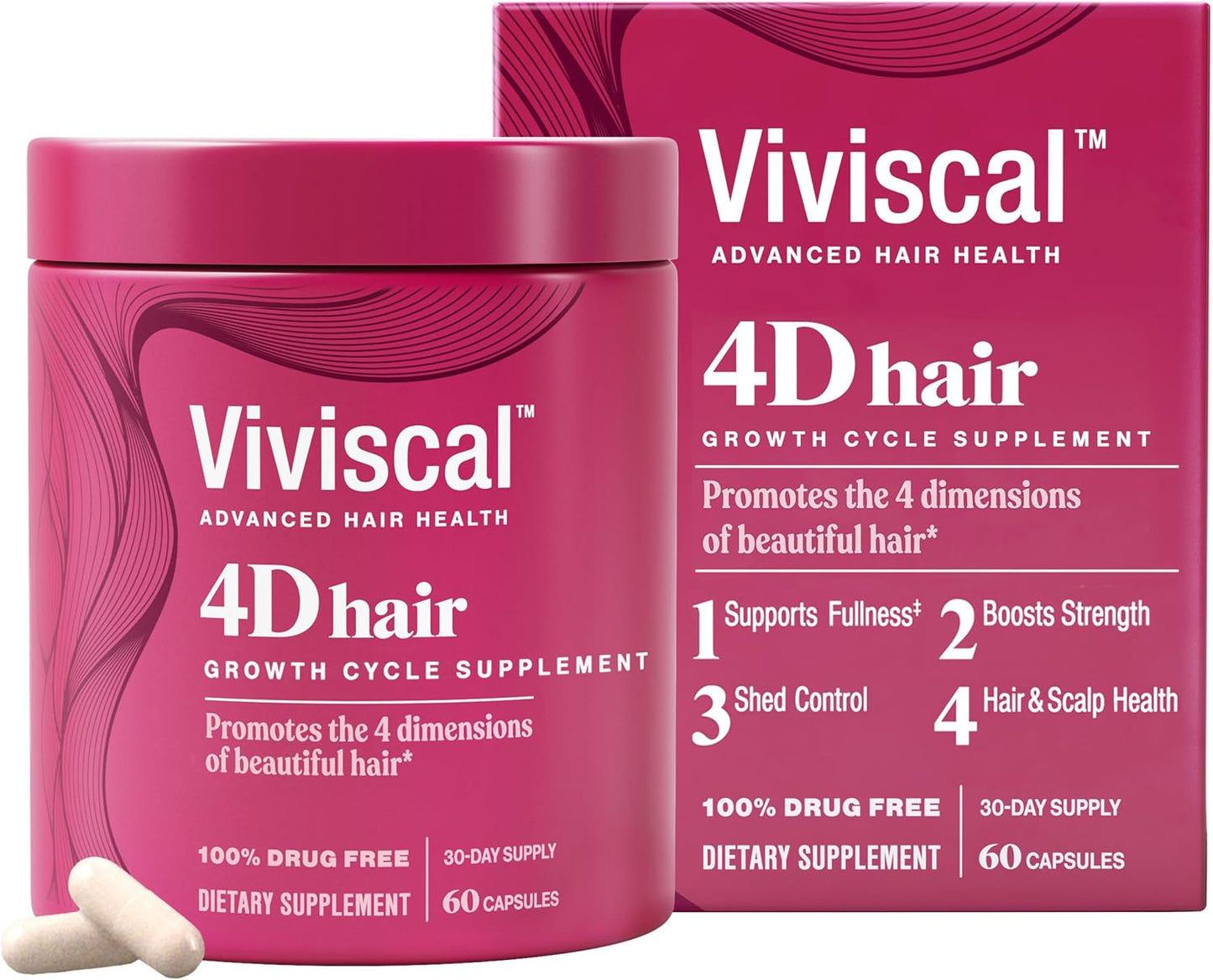 Viviscal 4D Hair Growth Cycle Supplements for Women for Full, Strong, and Healthy Hair; Made with Keratin, Vitamin A, Biotin, Zinc, 30 Day Supply, 60 Count