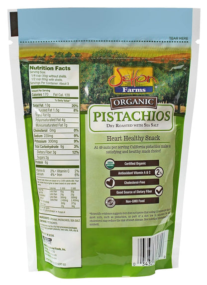 Setton Farms Premium Organic Pistachios, Dry Roasted With Sea Salt, 7 Oz Resealable Bag