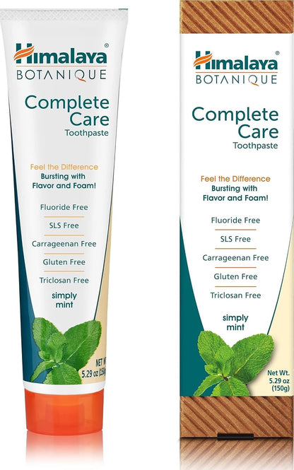 Himalaya Botanique Complete Care Toothpaste, Spearmint Flavor, Fights Plaque, Freshens Breath, Fluoride Free, No Artificial Flavors, SLS Free, Cruelty Free, Foaming, 5.29 Oz, 1 Pack